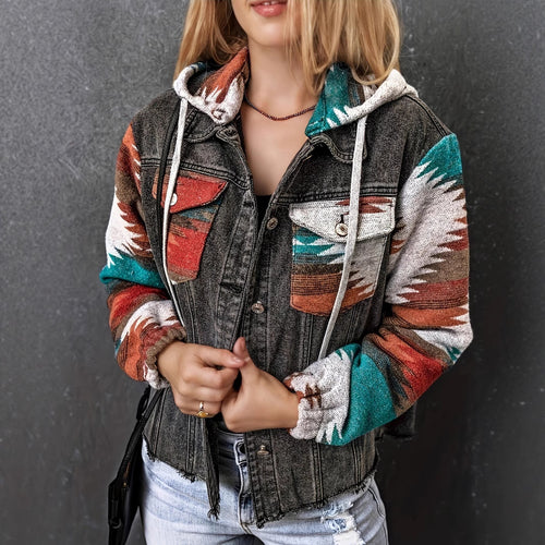 Denim jacket for ladies in casual boho style with hood Lune London