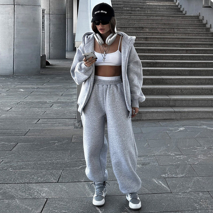 Women Comfortable Leisure Set with Hood and Elastic Waist Lune London