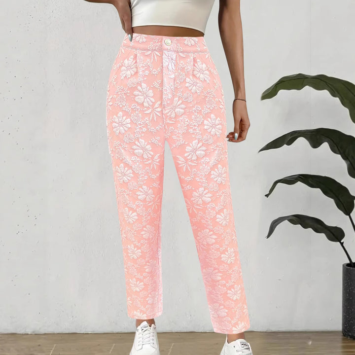 Ladies Floral Print Relaxed Fit Chic Style Pants