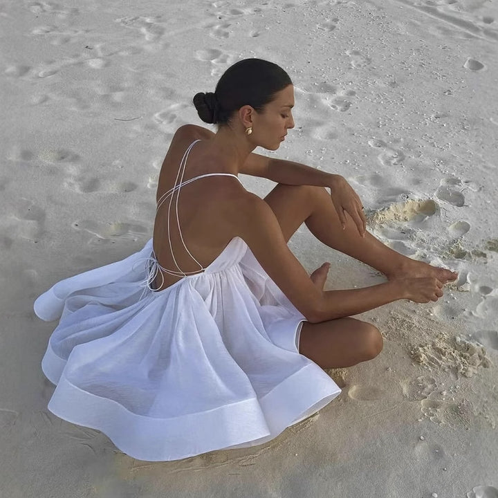 Summer chiffon dress for ladies with adjustable straps and a voluminous skirt Lune London