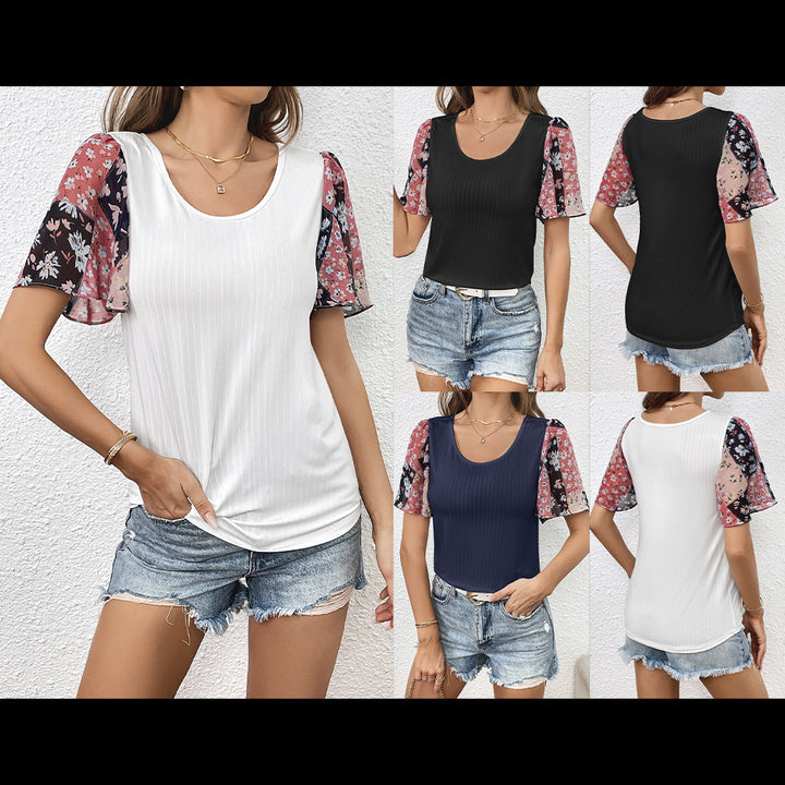 Women’s T-shirt with transparent sleeves in elegant flower Lune London