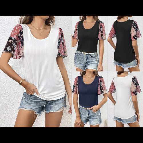 Women’s T-shirt with transparent sleeves in elegant flower Lune London