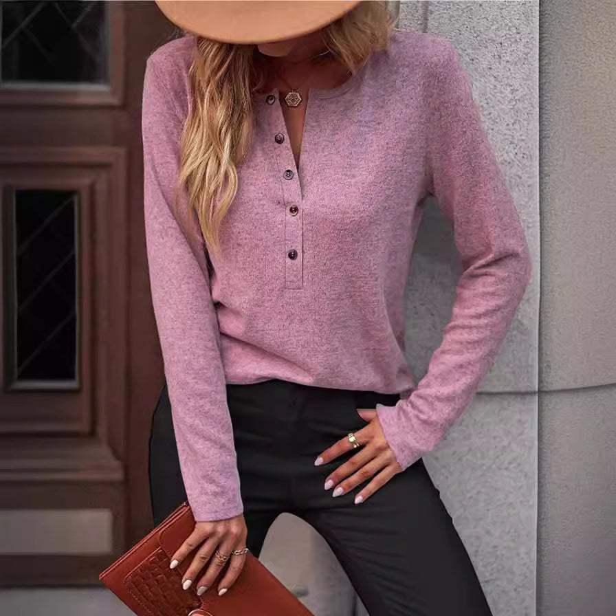 Women Comfortable Long Sleeve Shirt with Button Detail Lune London