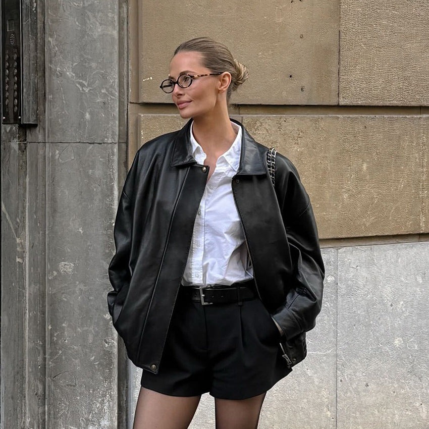 Oversized leather jacket for women Lune London