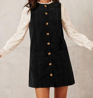 Robe en velours côtelé mi-longue pour femmes avec poches Chic & Stil