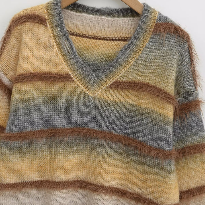 Casual women's sweater with V-neck and striped pattern Lune London