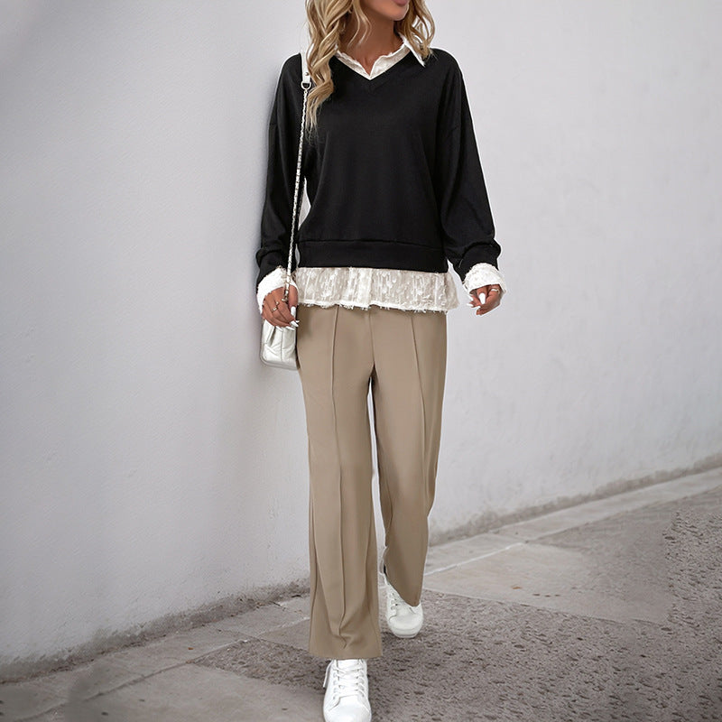 Sweat-shirt femme avec insert en dentelle romantique Chic & Stil