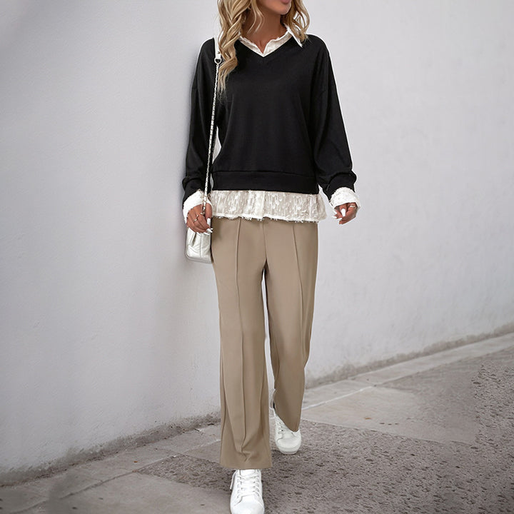 Sweat-shirt femme avec insert en dentelle romantique Chic & Stil