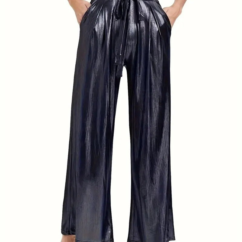 Elegant pleated pants for women with a glossy finish Lune London