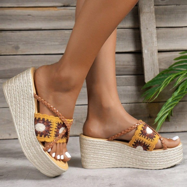 Trendy wedge sandals for ladies with a braided strap and a comfortable footbed Lune London