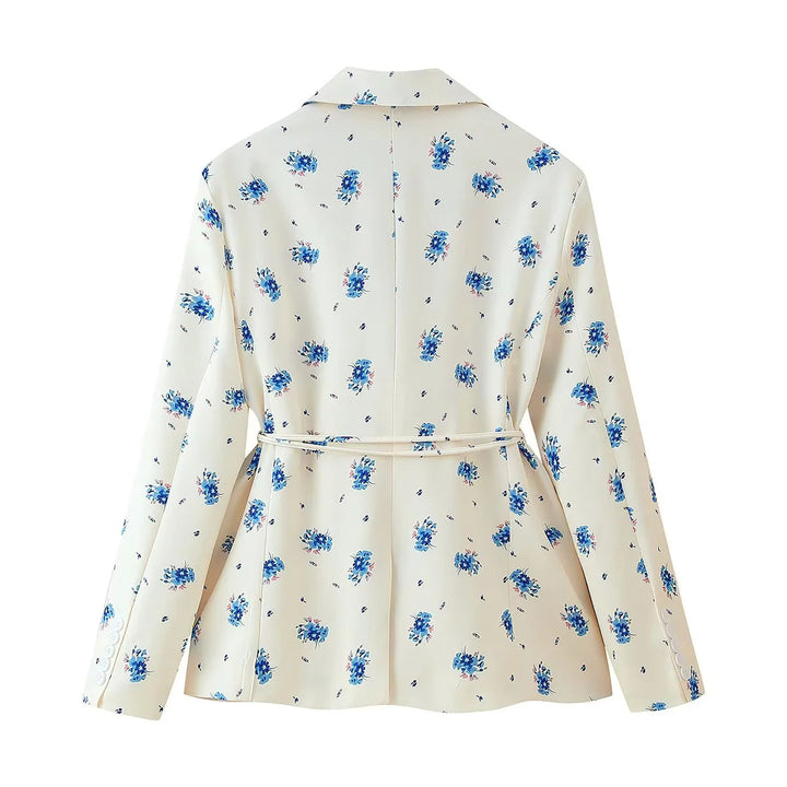Elegant blazer jacket for women with floral pattern and adjustable belt Lune London