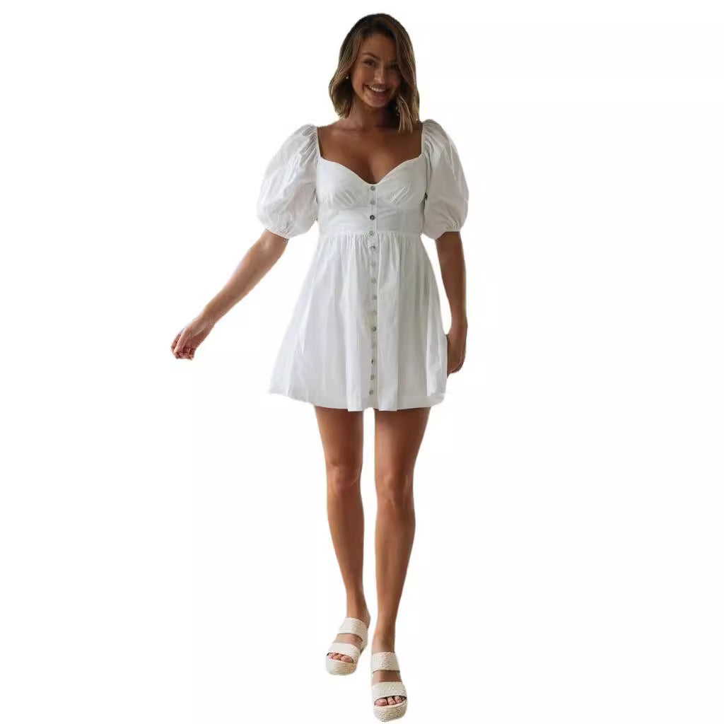 Robe d'été scandinave pour femme avec manches bouffantes et patte de boutonnage Chic & Stil