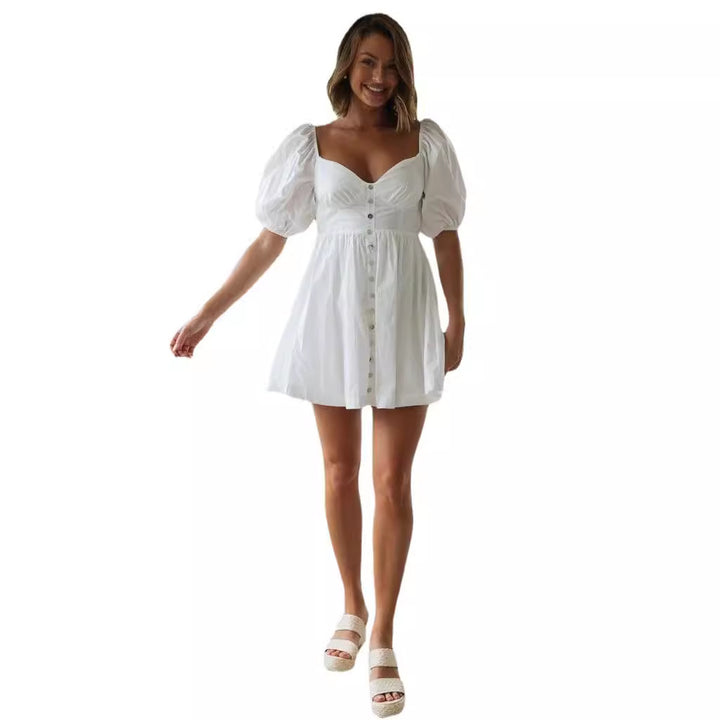 Robe d'été scandinave pour femme avec manches bouffantes et patte de boutonnage Chic & Stil