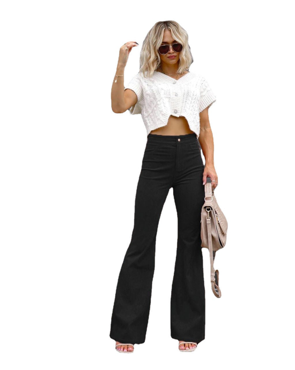 Ladies Fashion High Waist Flared Jeans Lune London