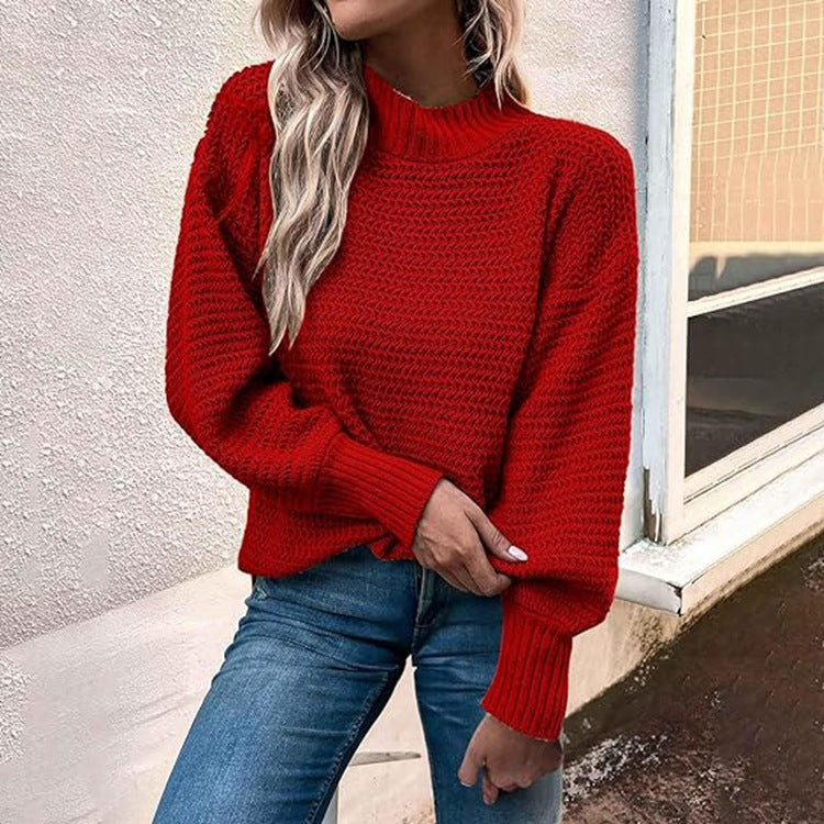 Knit sweater with high collar and structured pattern for women Chic und Stil