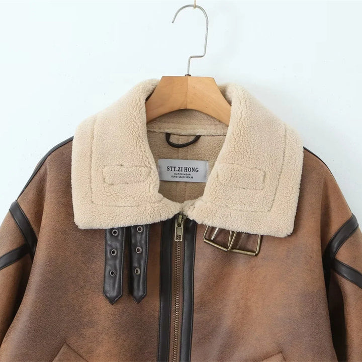 Trendy faux leather jacket for women with elegant high collar Lune London