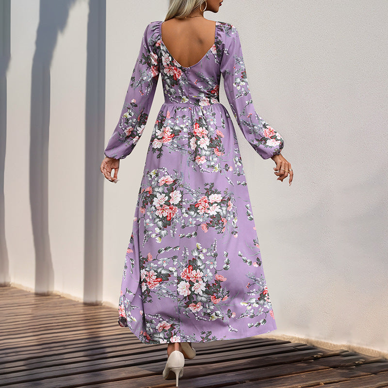Maxi dress women with floral design and side slit Lune London