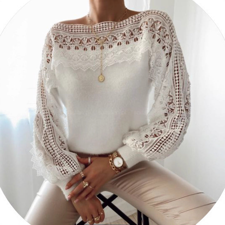 Knitted sweater for women with lace elements and ruffles Lune London