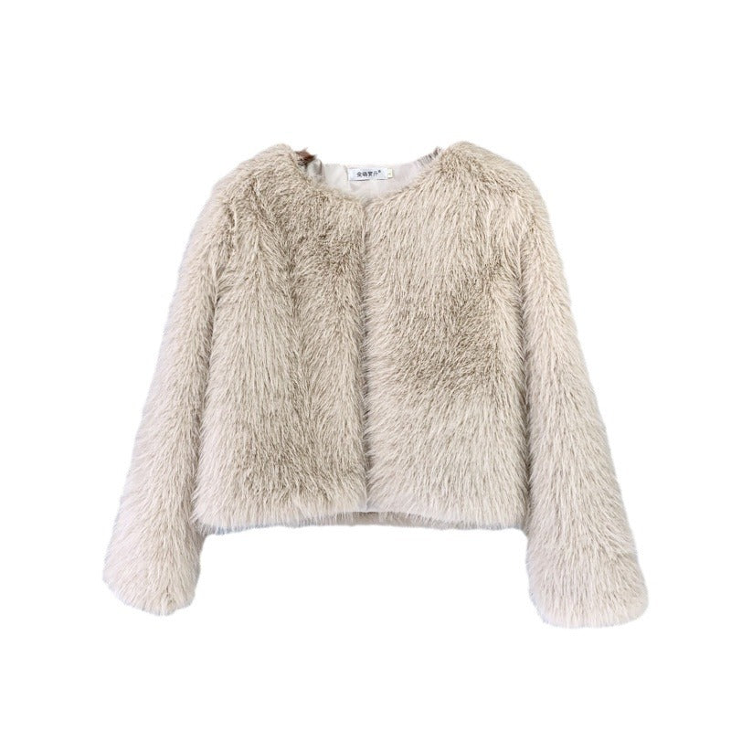 Ladies Short Plush Faux Fur Jacket with Stylish Elegant Sleeves Lune London