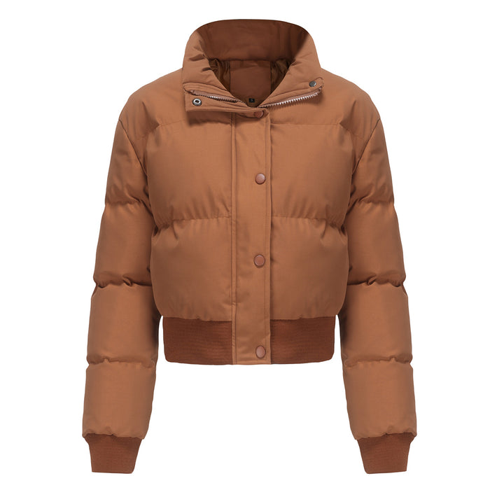 Ladies cropped quilted jacket with high collar and practical press buttons Chic and Style