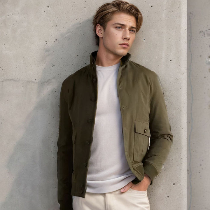 Elegant suede jacket for men with a practical collar and patch pockets Lune London