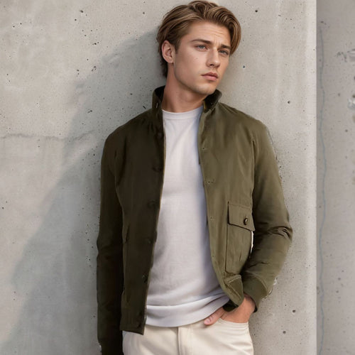 Elegant suede jacket for men with a practical collar and patch pockets Lune London
