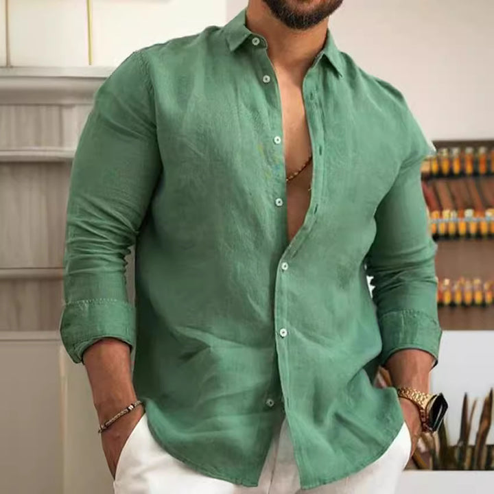 Classic linen shirt for men with modern cut and practical button placket Lune London