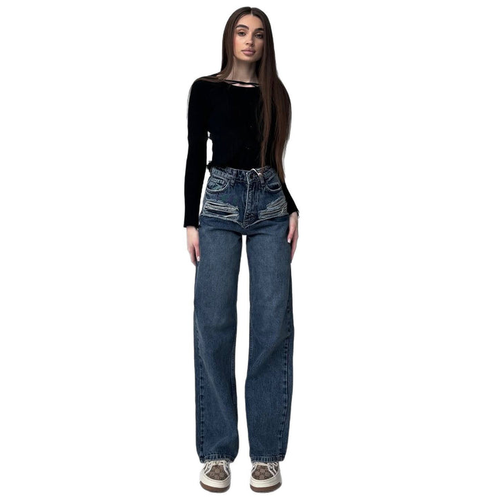 High-waisted women's jeans with wide legs and tie belt Lune London