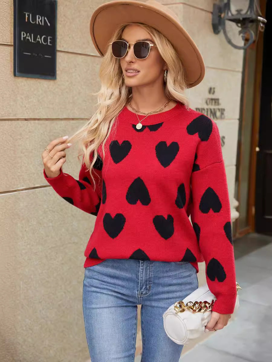 Pull pour femmes avec motif en cœur et coupe décontractée