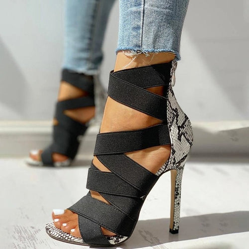 Women's platform sandals with adjustable straps and an elegant design in snake leather Lune London