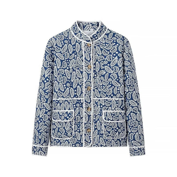Femme veste matelassée avec motif floral, col haut et poches pratiques Chic & Stil