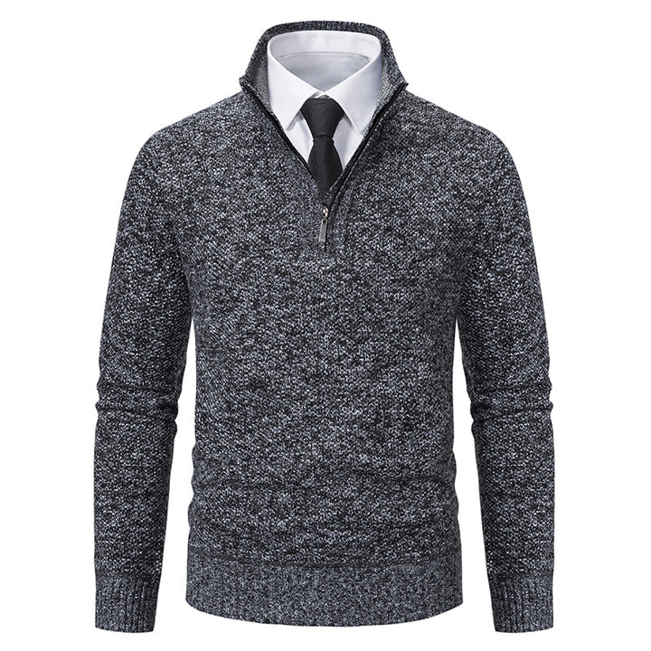 Elegant knitted sweater for men with half-zip and textured surface Lune London