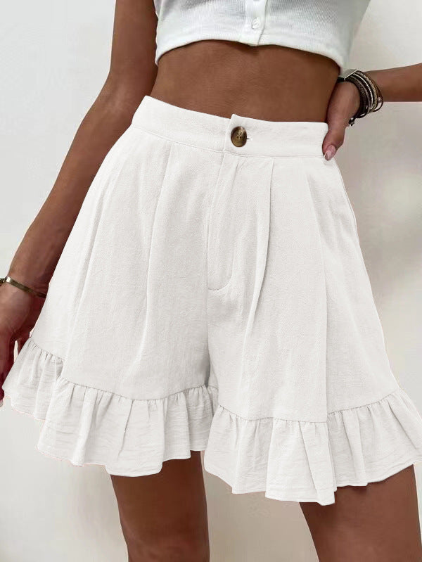 Ruffled shorts for women with elastic waistband and side pockets Lune London
