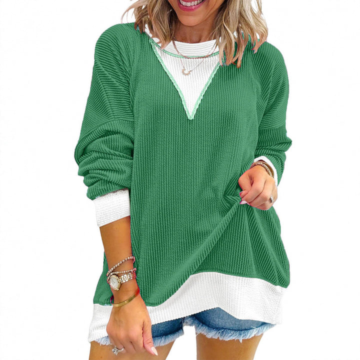 Casual sweater for women in structured material with V-neck Lune London