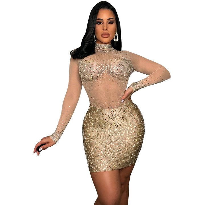 Chic and Stylish Strass Embellished Mesh Mini Dress for Women
