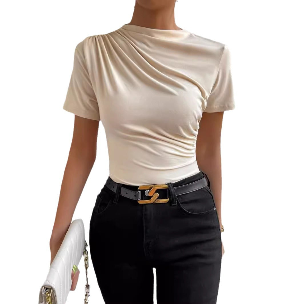 Basic T-shirt for women with asymmetrical gathers Lune London