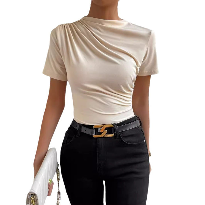 Basic T-shirt for women with asymmetrical gathers Lune London