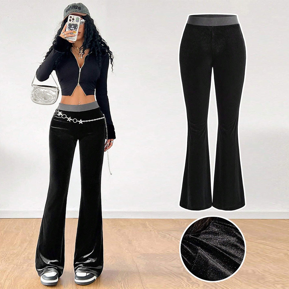 Pantalon en velours évasé pour femme avec taille élastique et design scintillant Chic & Stil