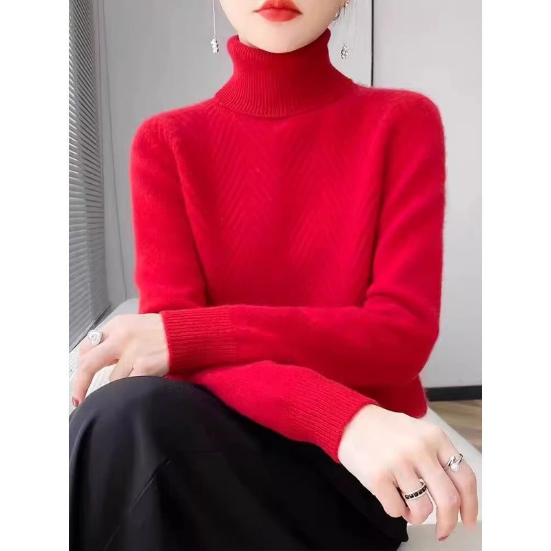 Ladies elegant knitted sweater with high collar and fine ribbed structure Lune London