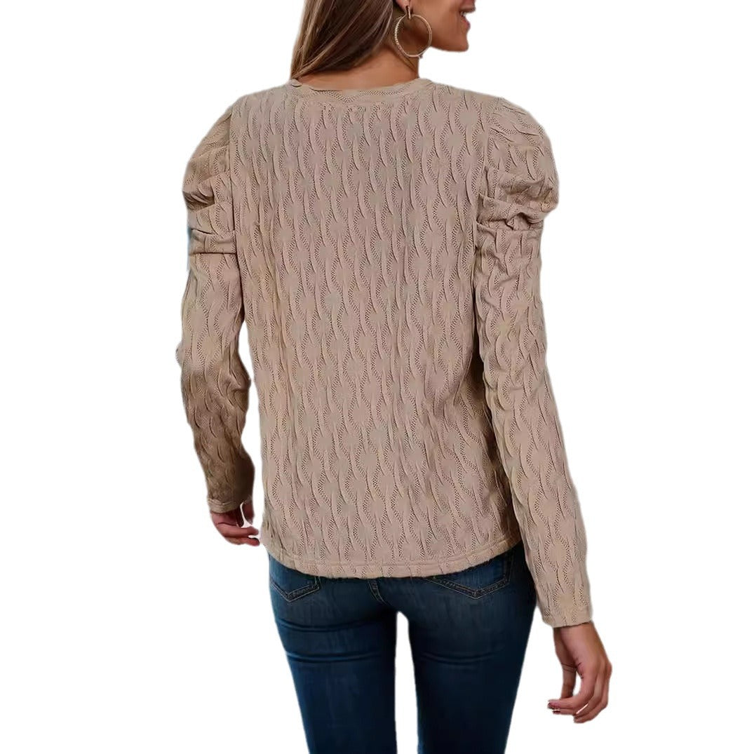 Knit sweater for women with wave pattern and puff sleeves Lune London