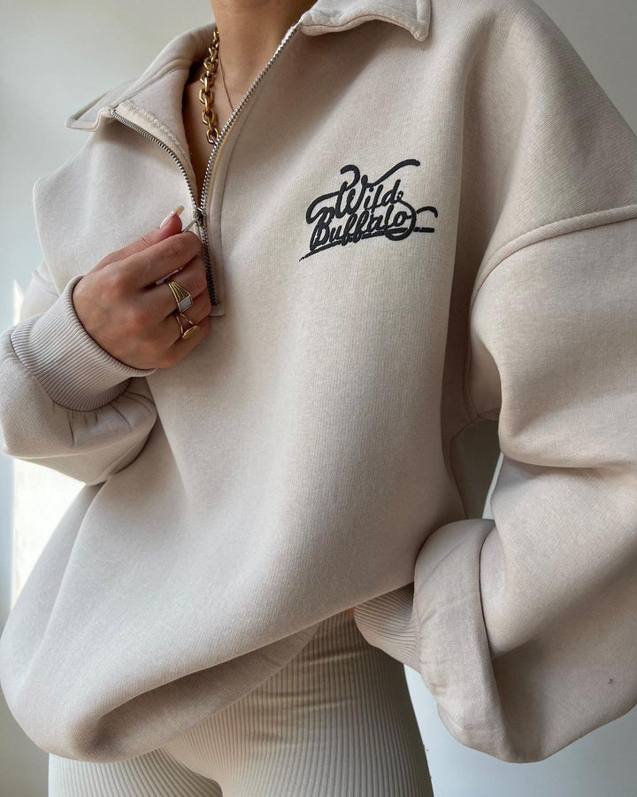 Hooded sweatshirt for women with high collar and zipper Lune London