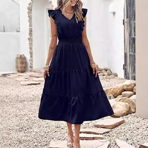 Maxi dress for women with ruffle details and elastic waist Lune London