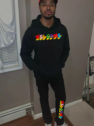 Men's hoodie and jogger pants set with vibrant inscription Lune London