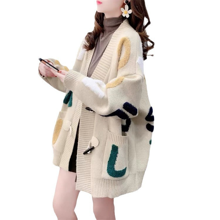 Thick knit cardigan for women with creative applications and large pockets Lune London