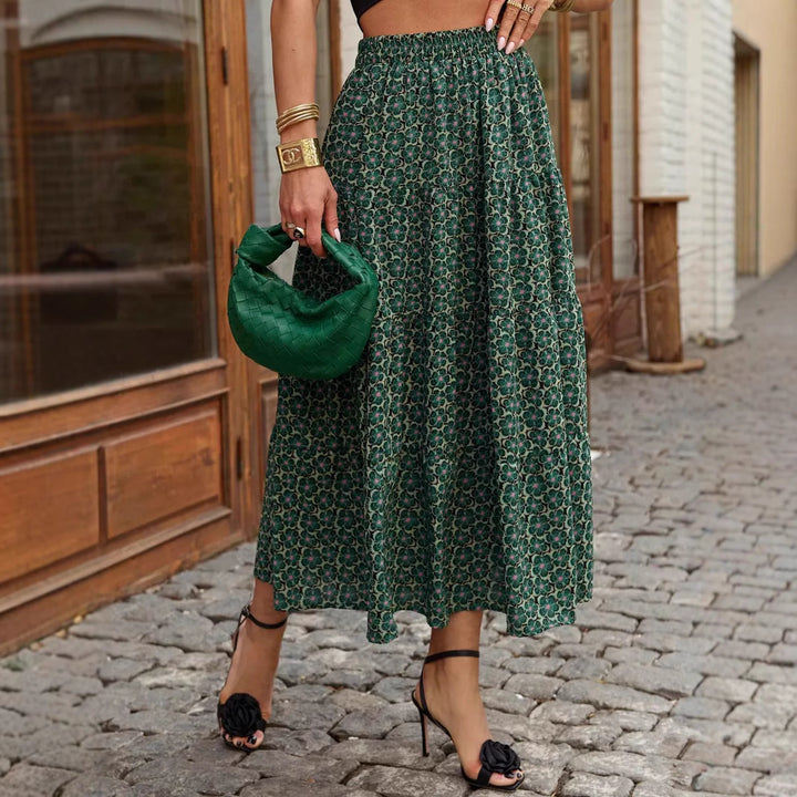Long ruffled skirt for women in lightweight and flowy fabric with elastic waistband Lune London