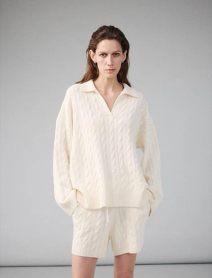 Pull en maille épaisse pour femme avec décolleté en V Chic & Stil