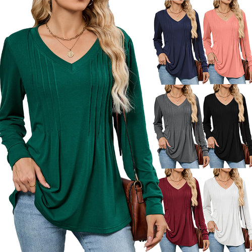 Viscose blouse for women with elegant pleats and V-neck Lune London