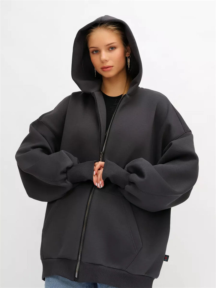 Lady Oversized Hooded Jacket with Full-Zip and Extremely Comfortable Chic Cut and Style