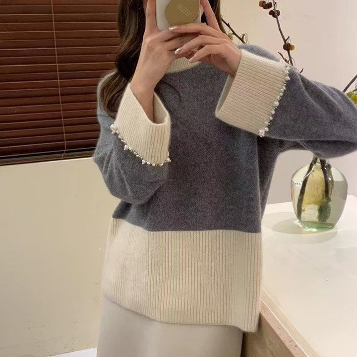 Fashionable knitted sweater for women with beaded sleeves Lune London