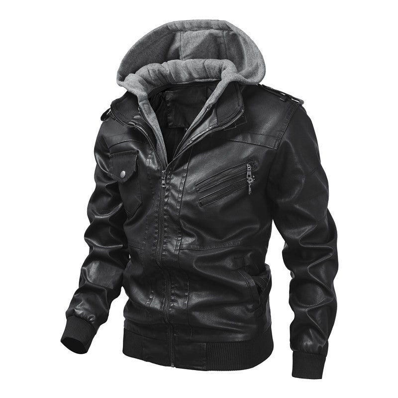 Men's faux leather jacket with removable hood and multifunction pockets Lune London